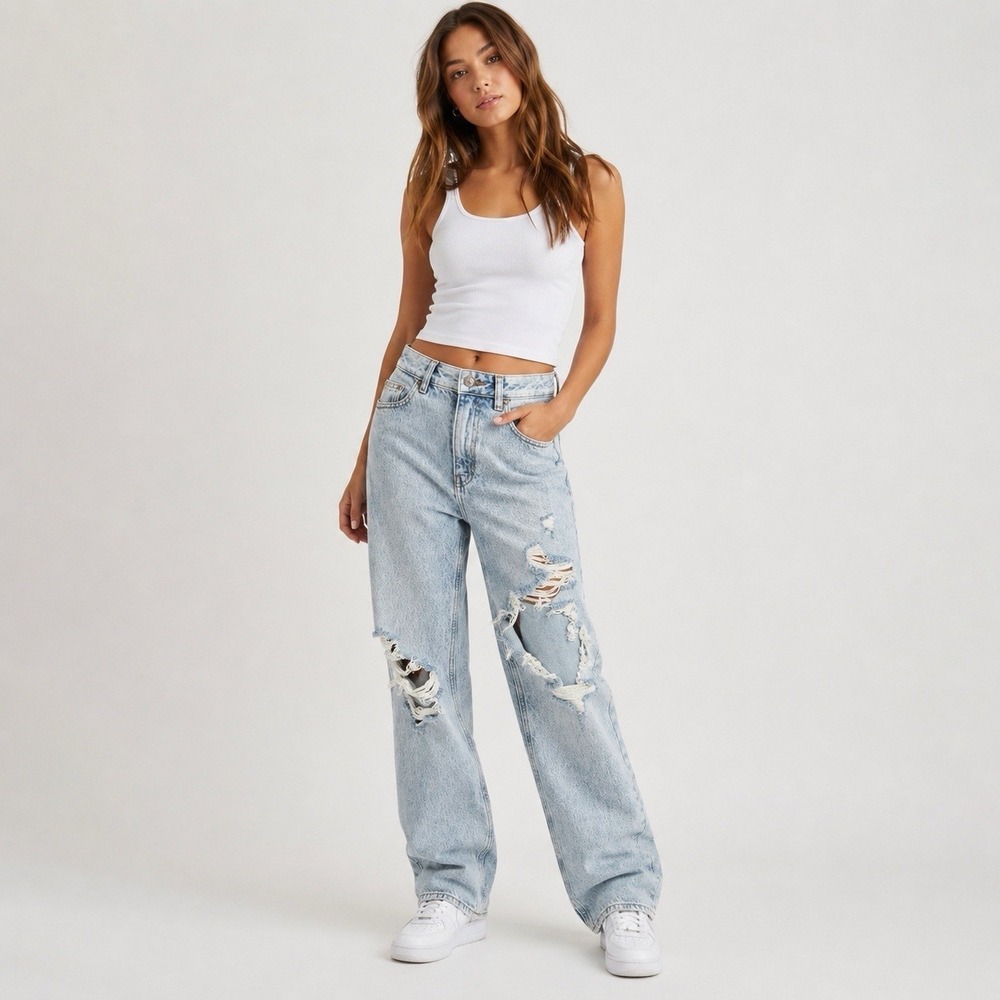 PacSun 90's Boyfriend Distressed Women's Blue Straight Leg High Rise Size 24 Y2K